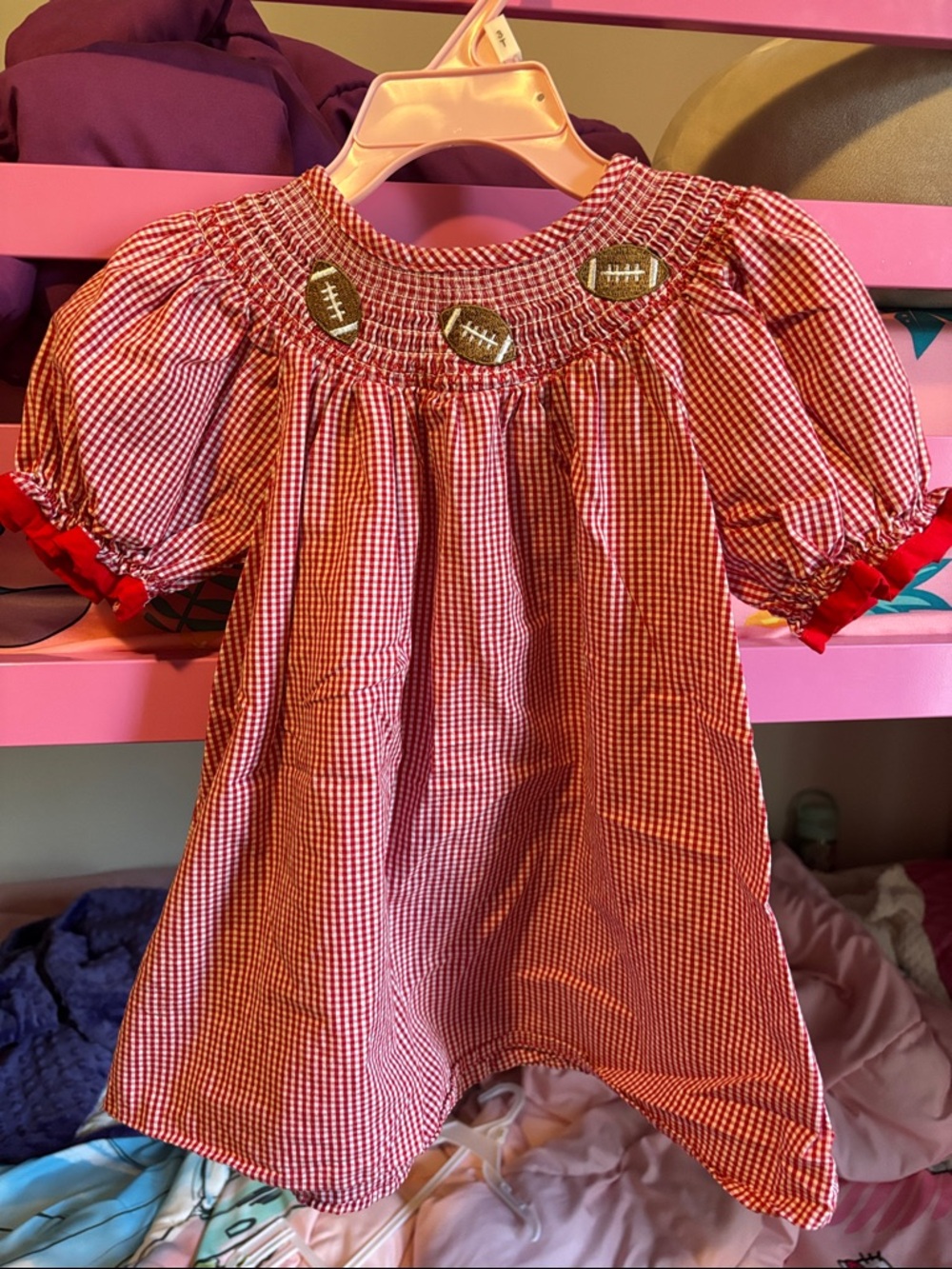 Red Gingham Smocked Football Dress